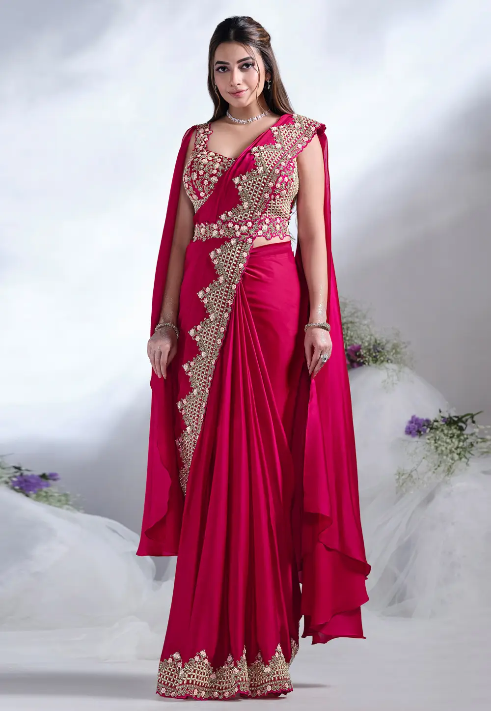 Magenta Crepe Designer Saree 295884