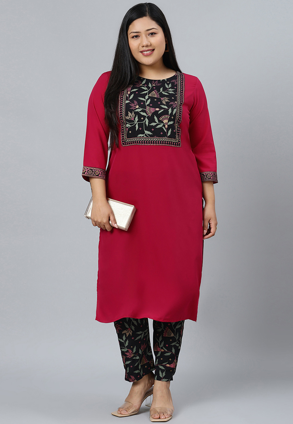 Magenta Crepe Kurta Set With Pant 305226