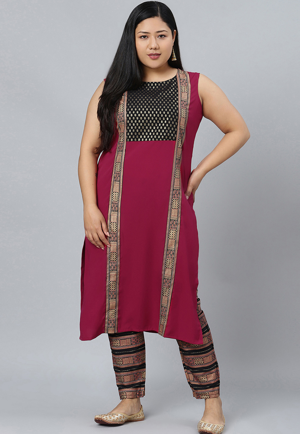 Magenta Crepe Kurta Set With Pant 305229