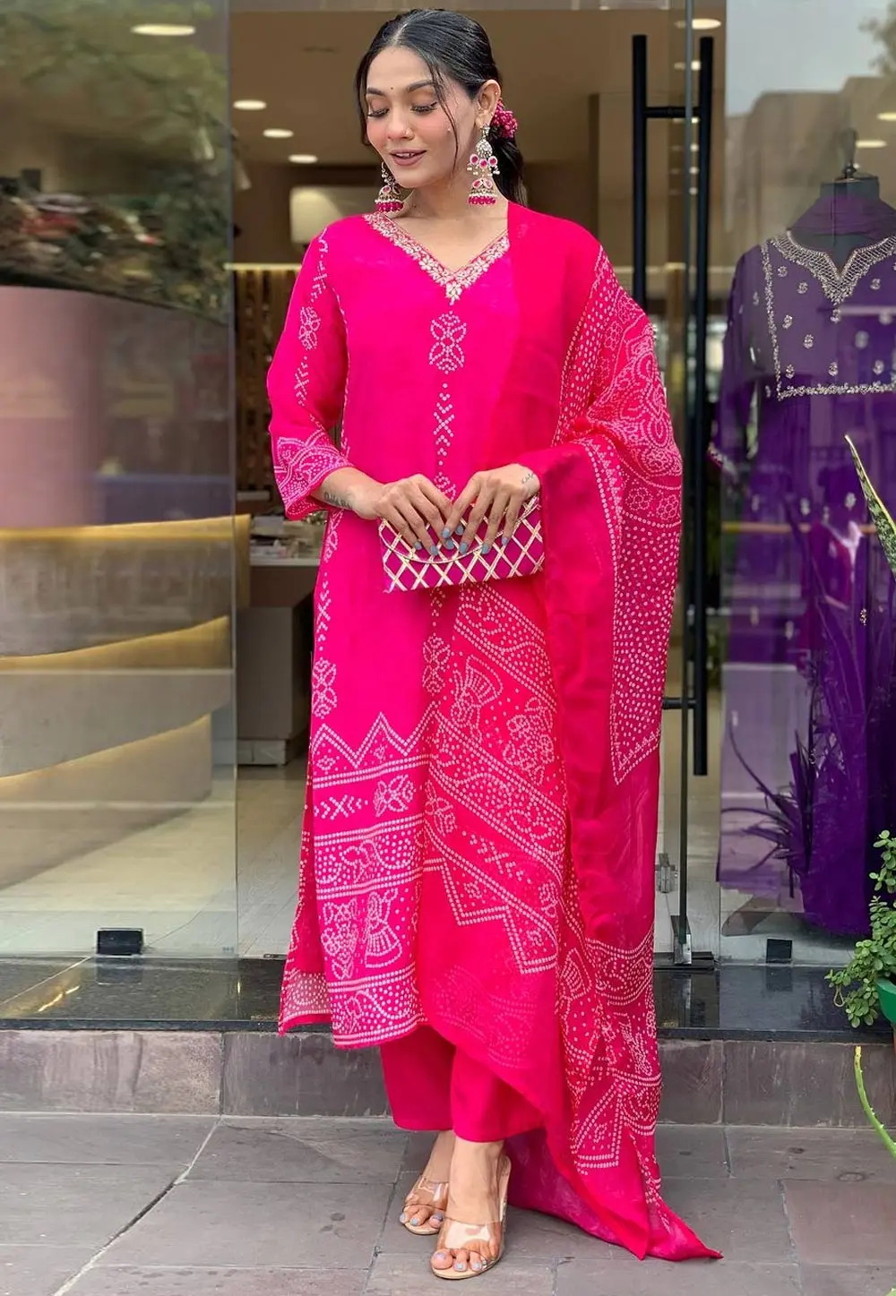 Magenta Crepe Readymade Pakistani Suit 300359