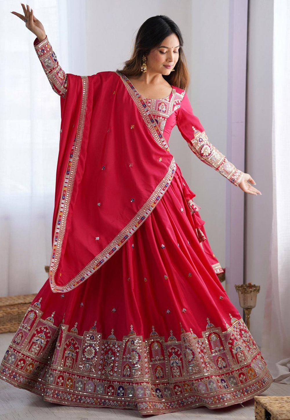 Magenta Crepe Silk Navratri Chaniya Choli 310700
