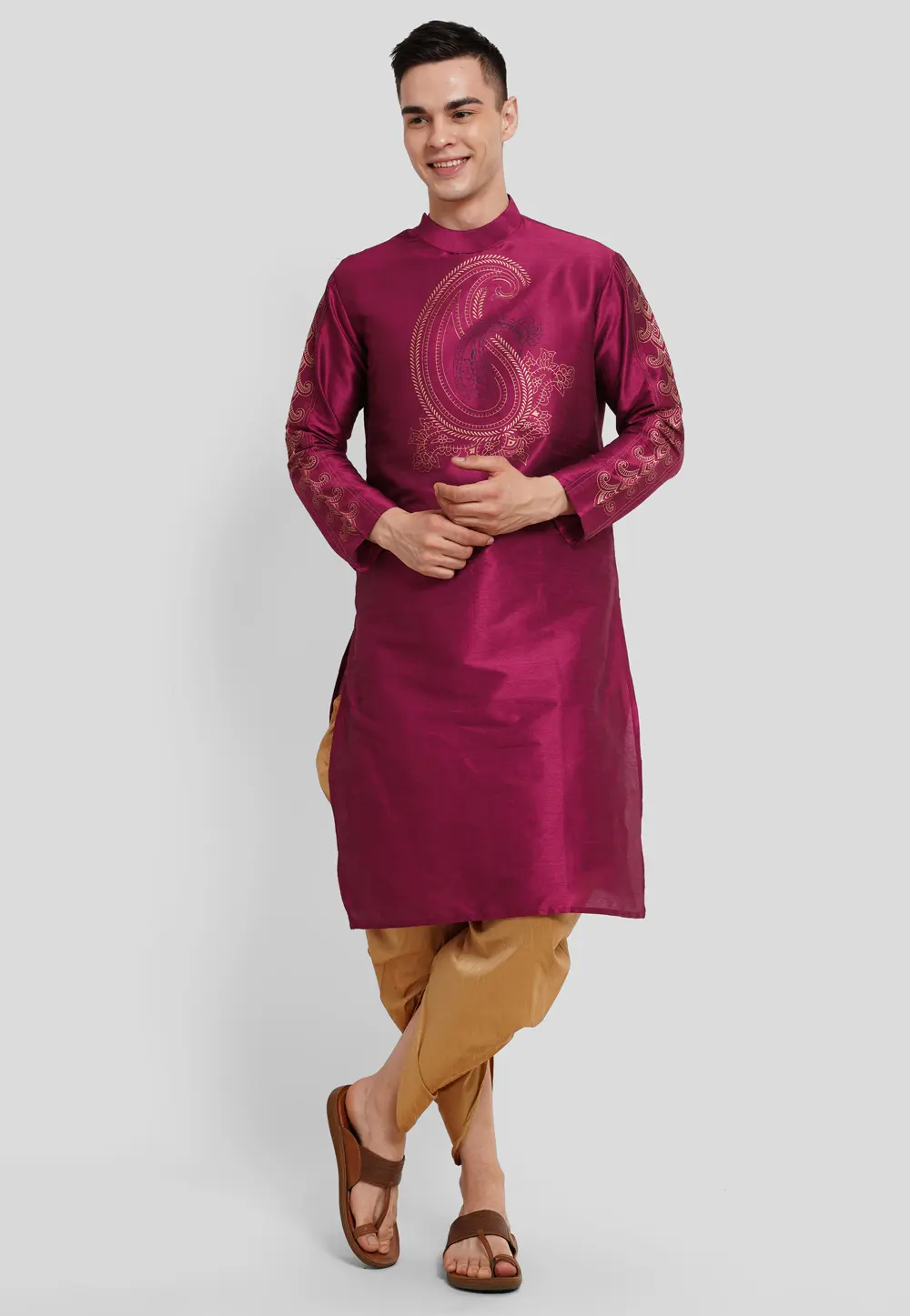 Magenta Dupion Silk Dhoti Kurta 298143