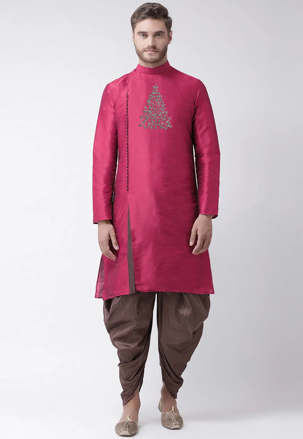 Magenta Dupion Silk Dhoti Kurta 304486