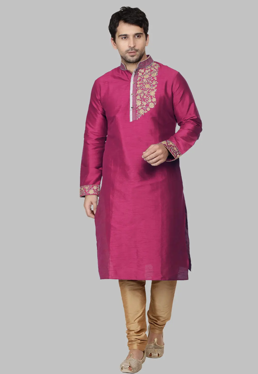 Magenta Dupion Silk Kurta Pajama 298139