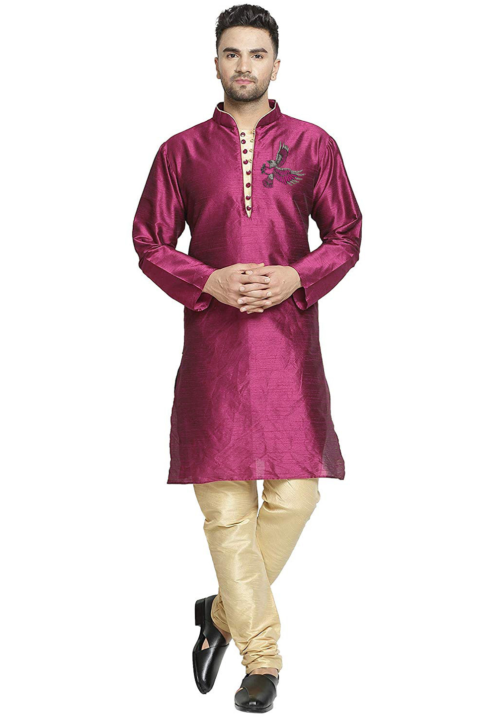 Magenta Dupion Silk Kurta Pajama 304863