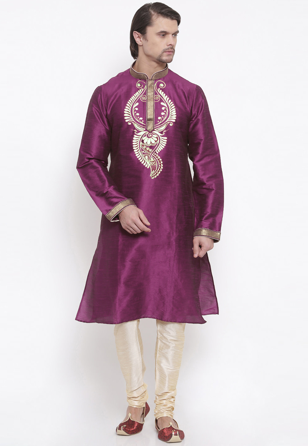 Magenta Dupion Silk Kurta Pajama 305149