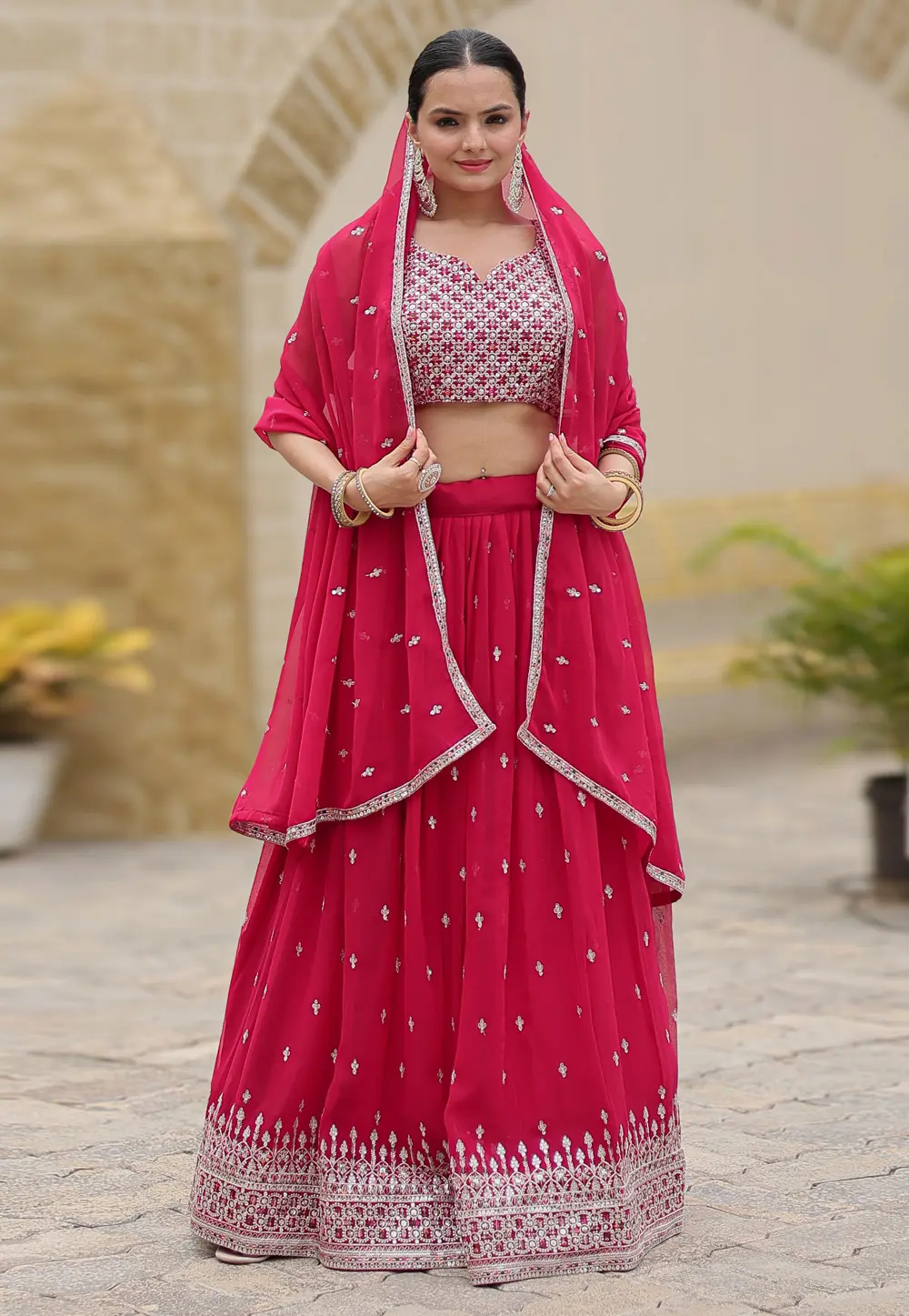 Magenta Faux Georgette Circular Lehenga Choli 299078