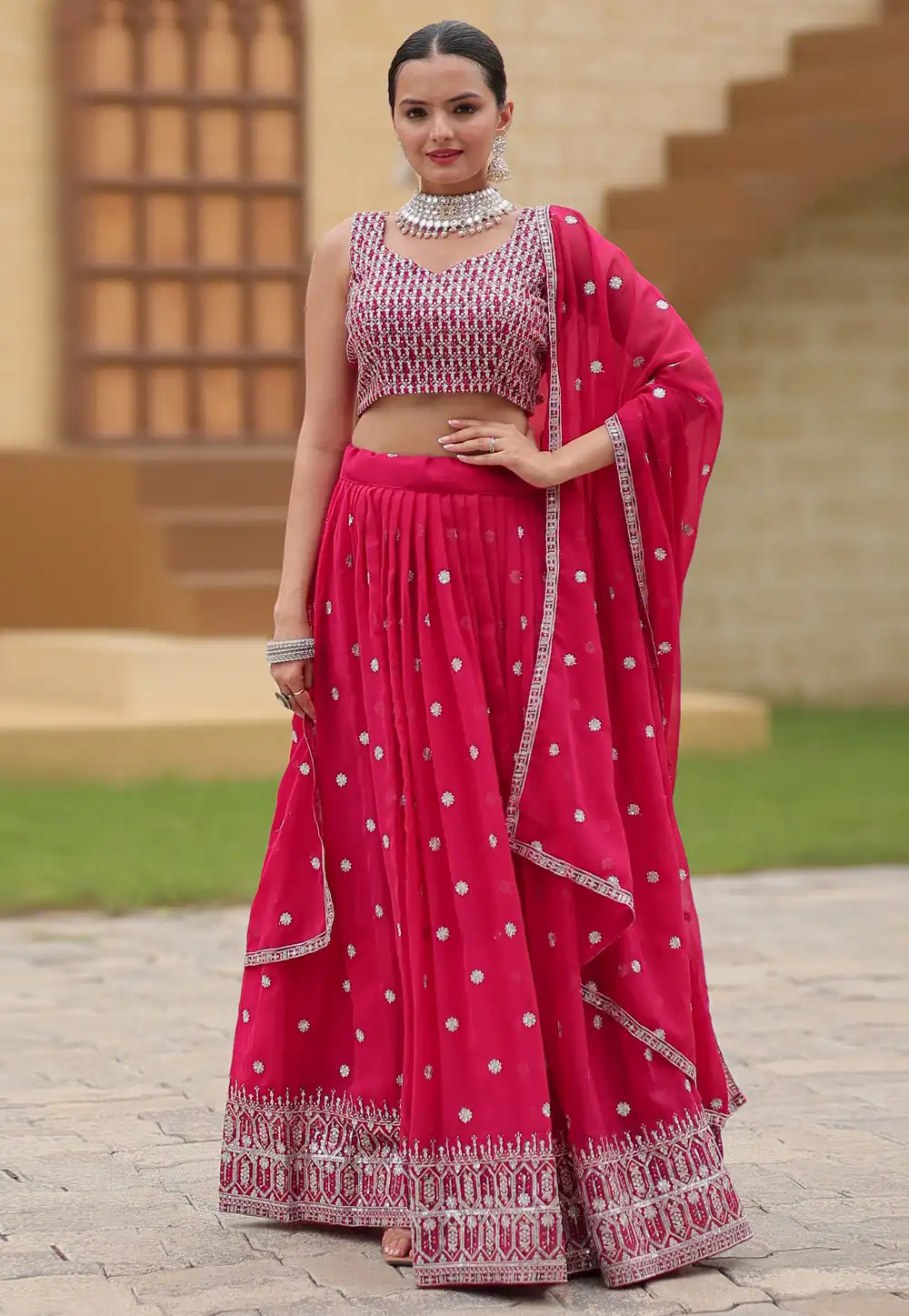 Magenta Faux Georgette Circular Lehenga Choli 293524