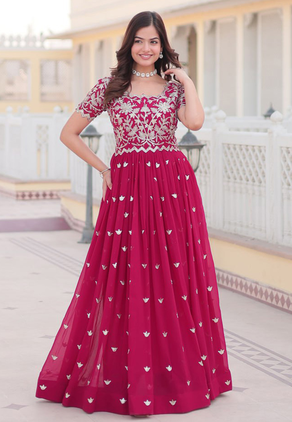 Magenta Faux Georgette Gown 286006