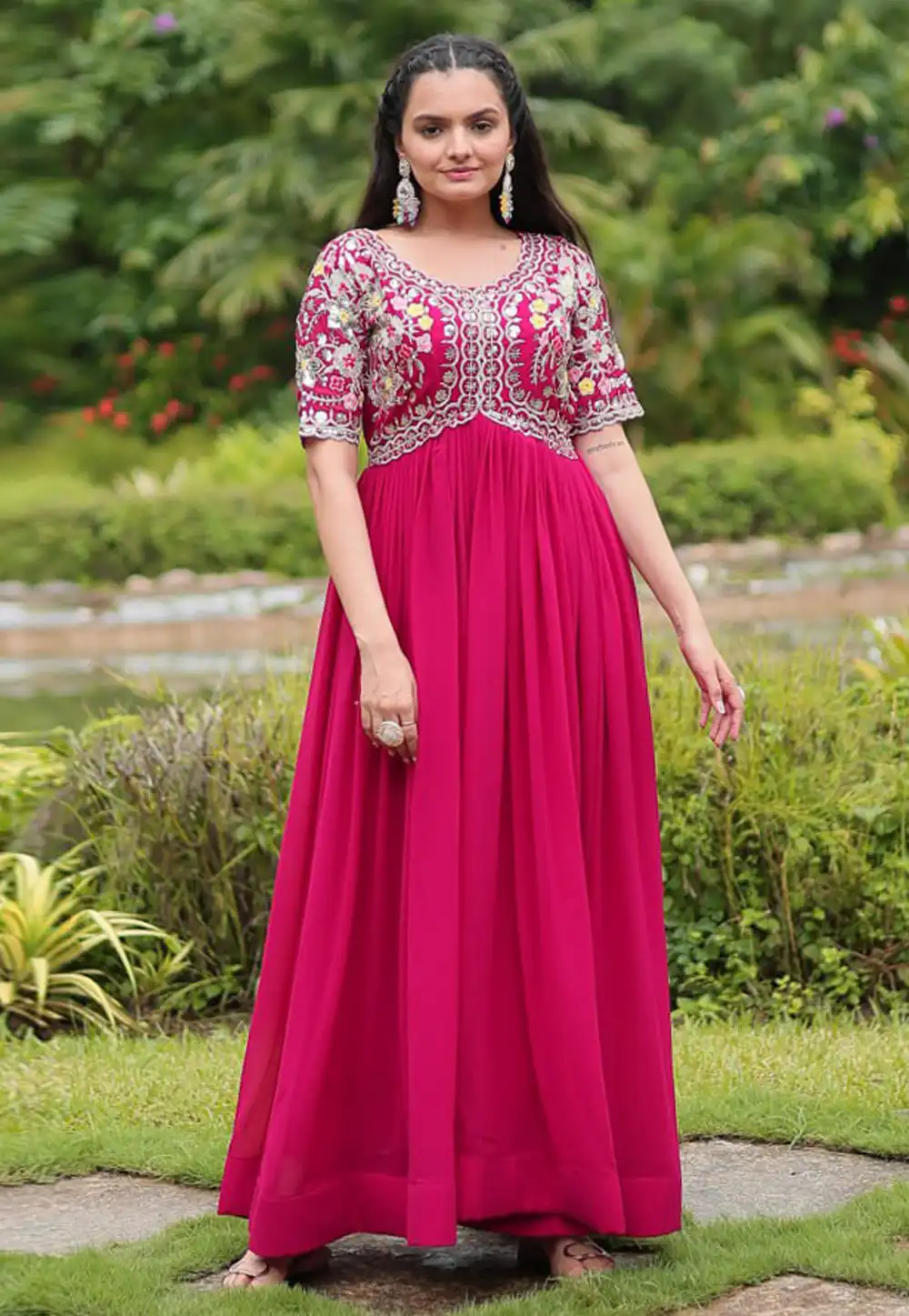 Magenta Faux Georgette Gown 293639