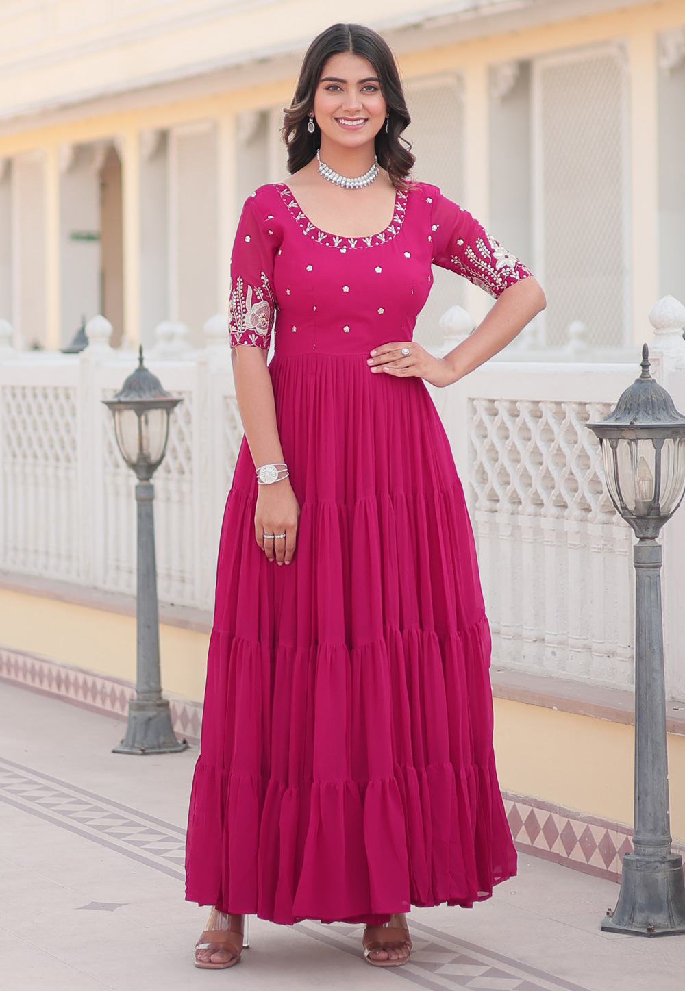 Magenta Faux Georgette Gown 286701