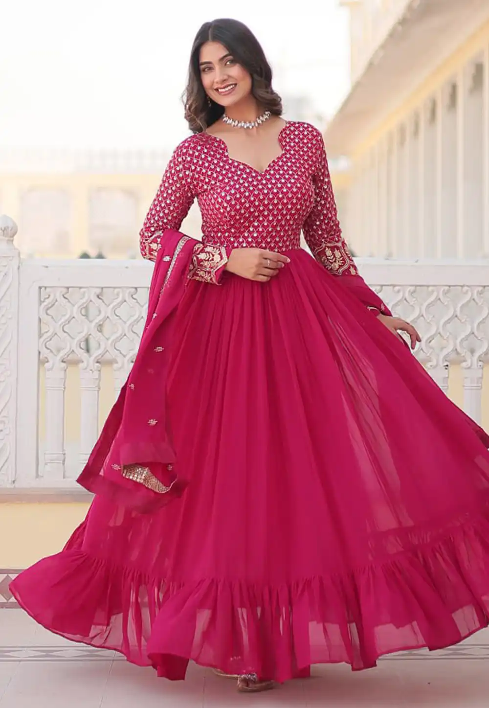 Magenta Faux Georgette Readymade Anarkali Suit 288033