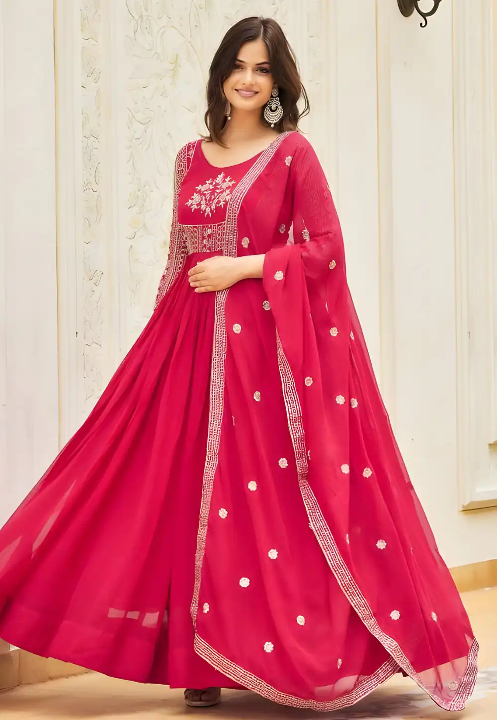 Magenta Faux Georgette Readymade Anarkali Suit 294462