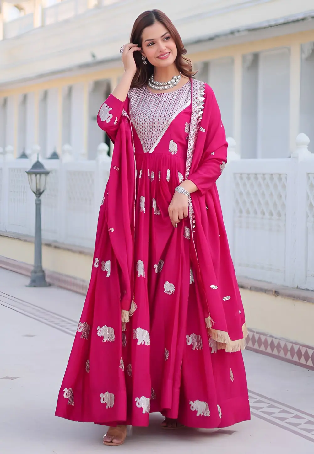 Magenta Faux Georgette Readymade Anarkali Suit 298668