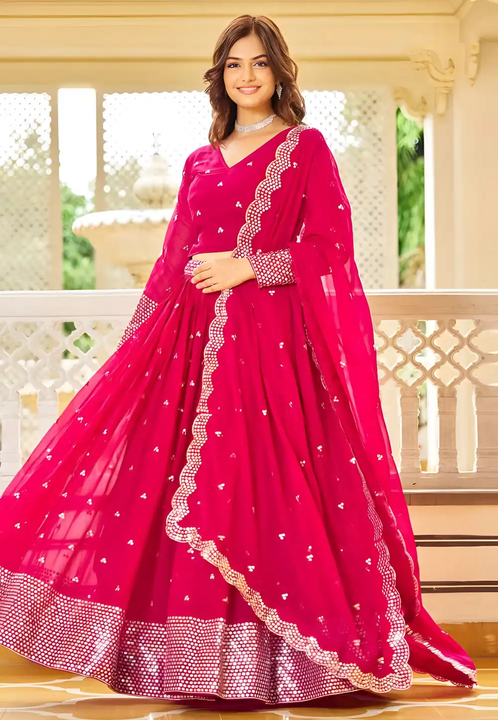 Magenta Faux Georgette Readymade Circular Lehenga Choli 294702