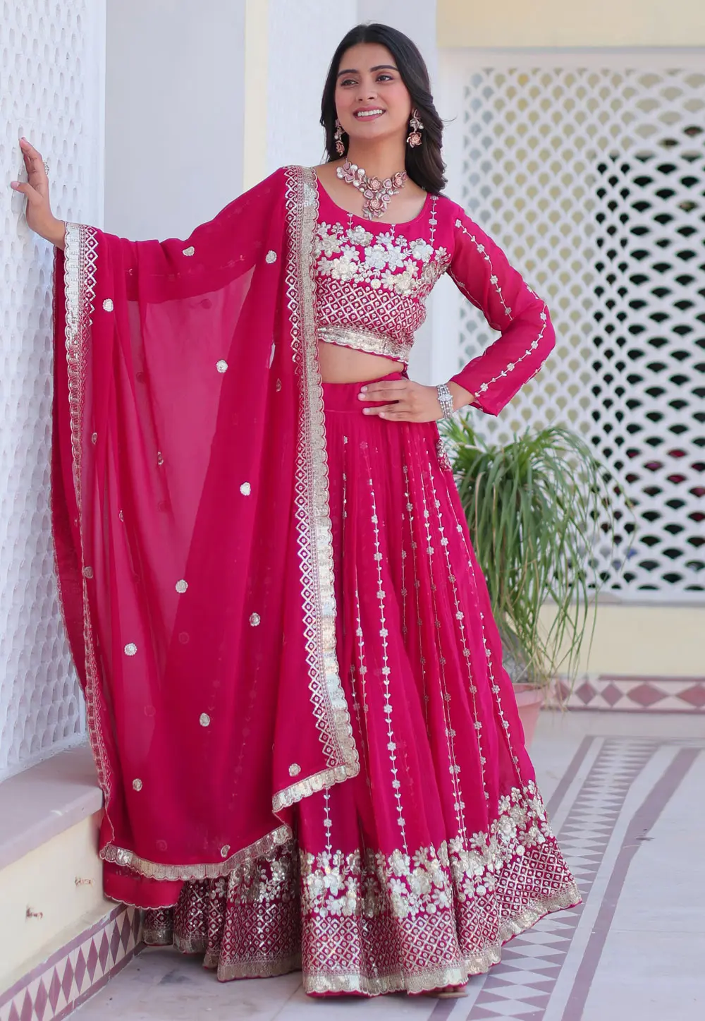 Magenta Faux Georgette Readymade Lehenga Choli 303535