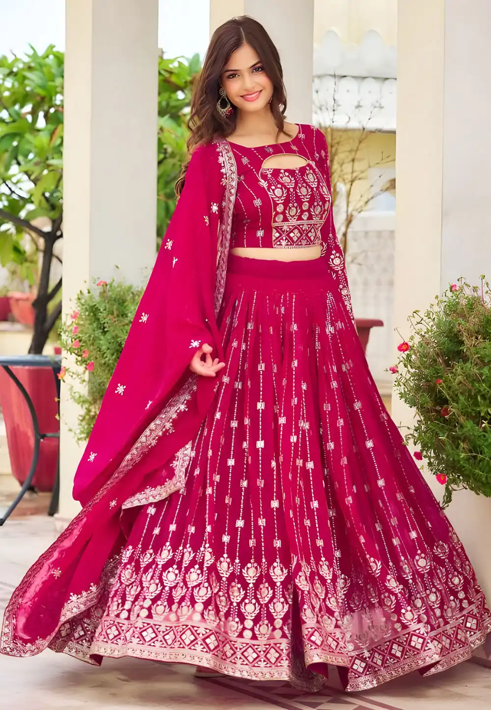 Magenta Faux Georgette Readymade Lehenga Choli 294467