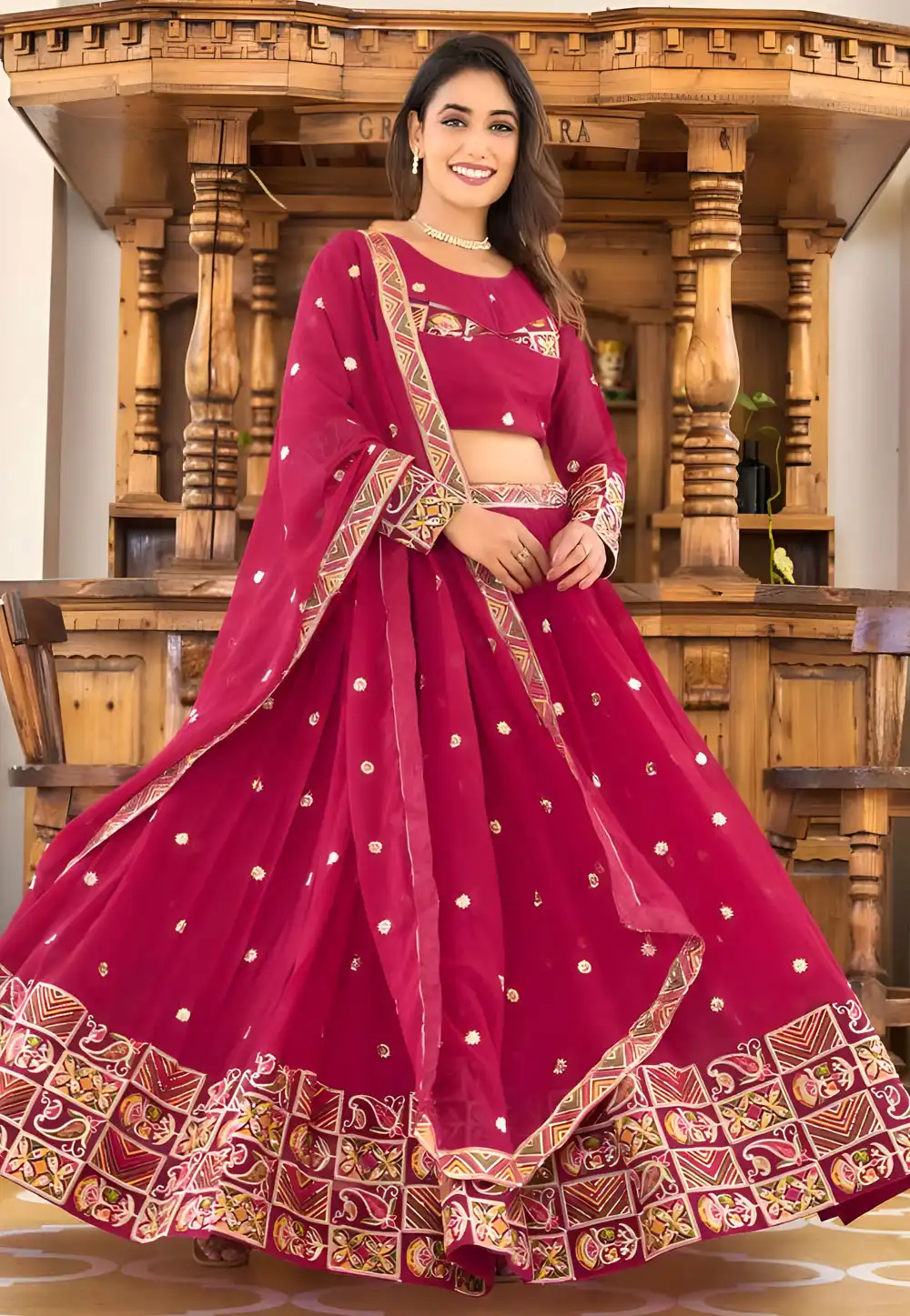 Magenta Faux Georgette Readymade Lehenga Choli 294699