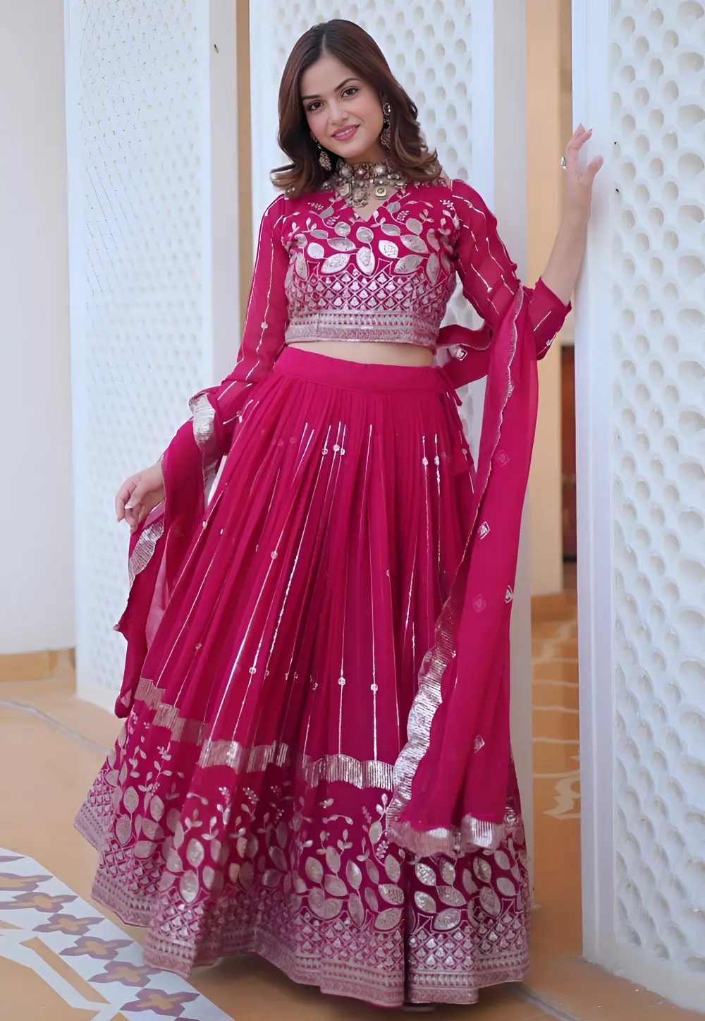 Magenta Faux Georgette Readymade Lehenga Choli 300139