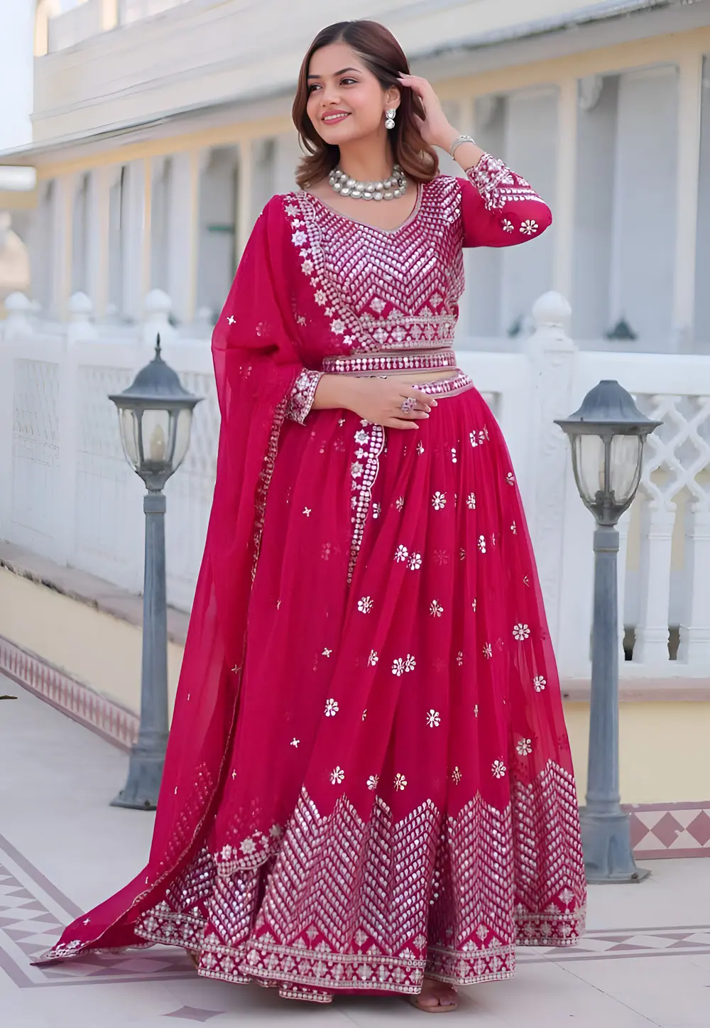 Magenta Faux Georgette Readymade Lehenga Choli 300404