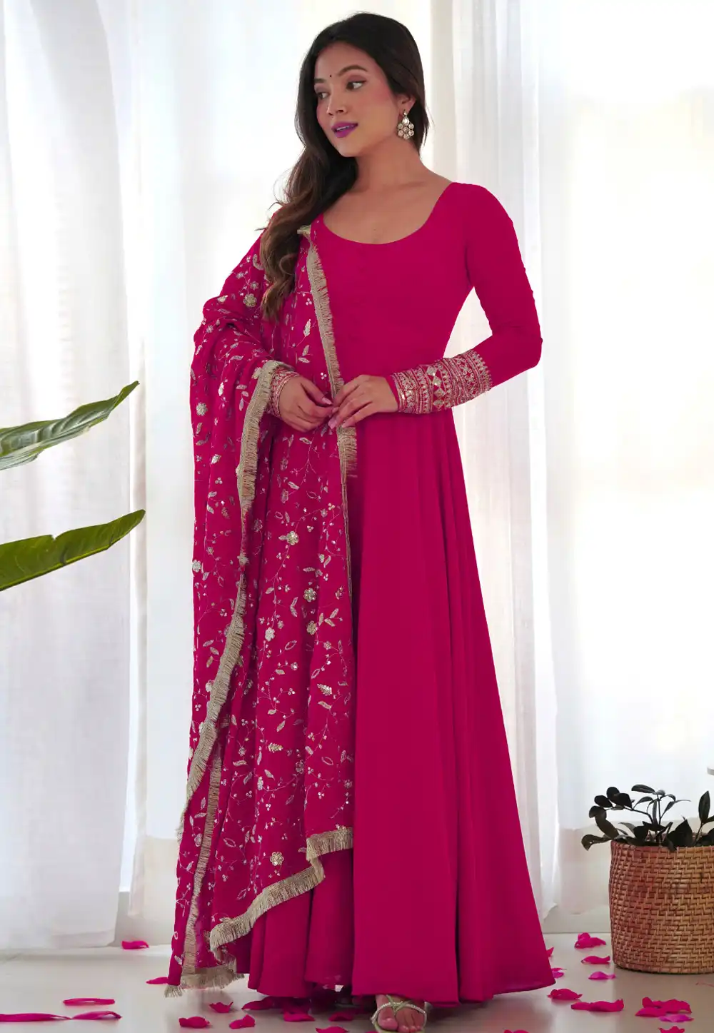 Magenta Faux Georgette Readymade Long Anarkali Suit 290027