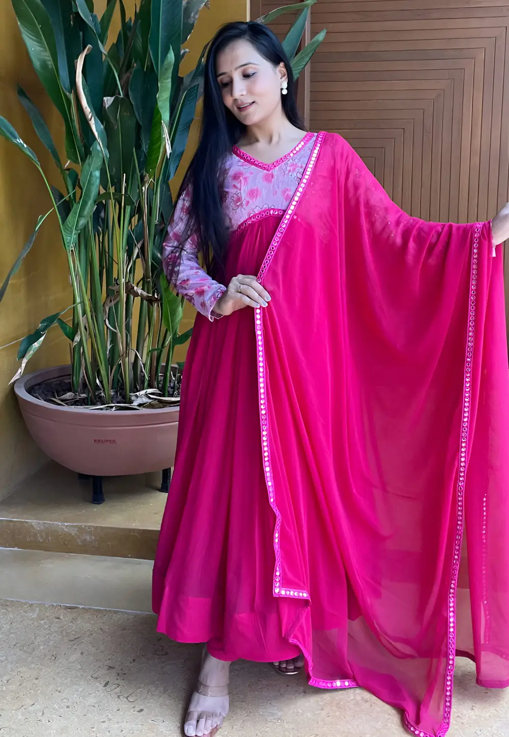 Magenta Faux Georgette Readymade Long Anarkali Suit 295485