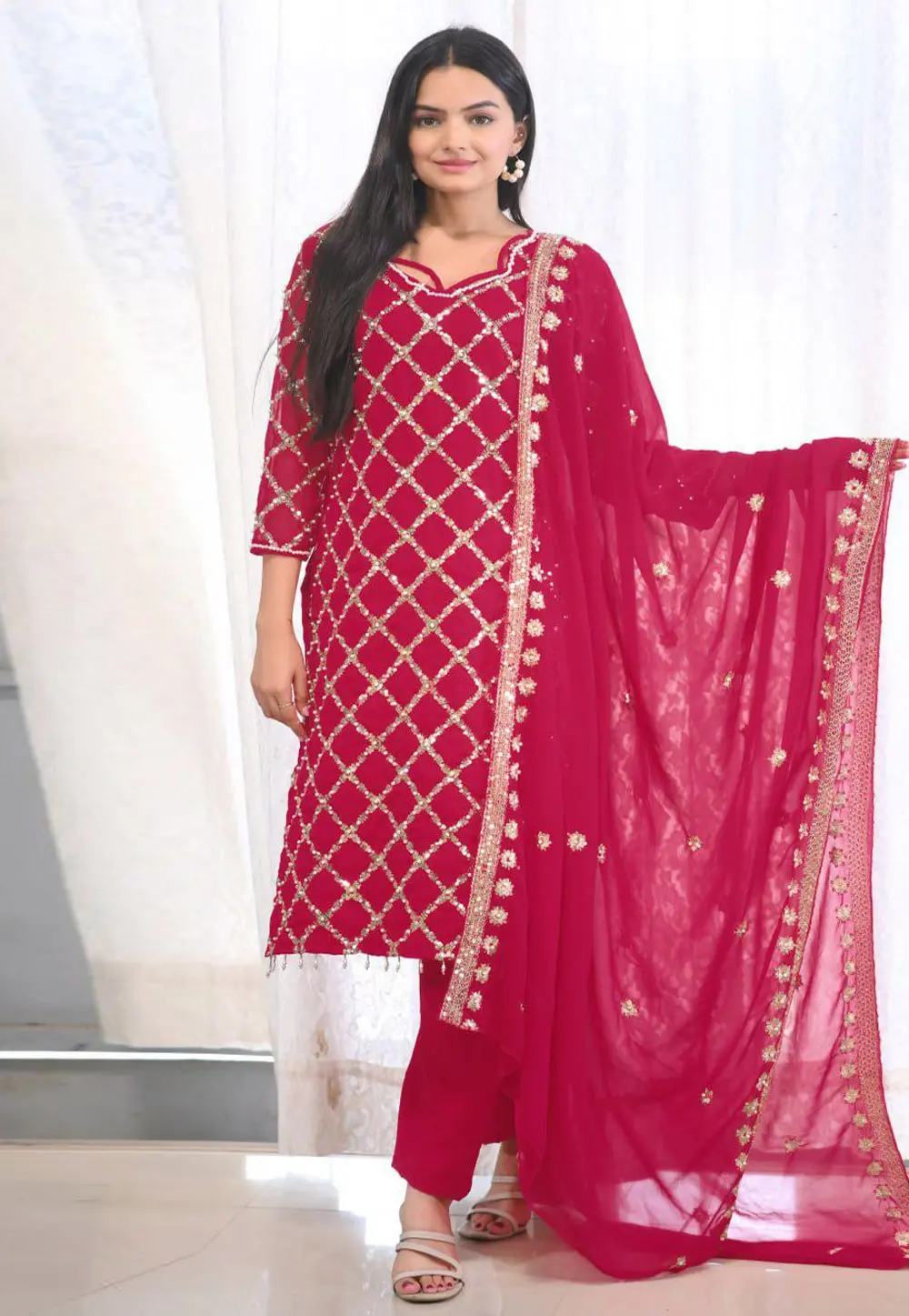 Magenta Faux Georgette Readymade Pakistani Suit 301663