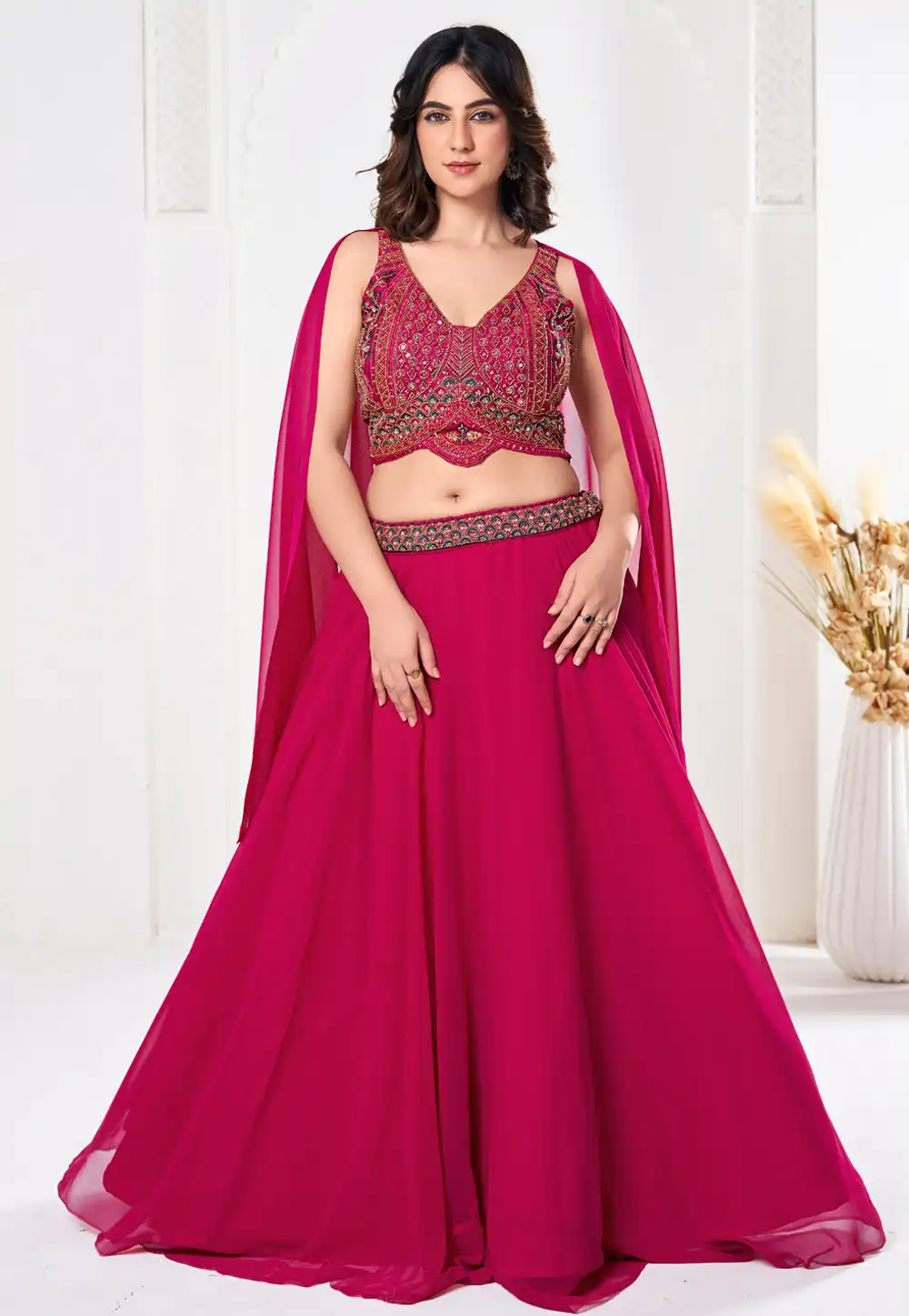 Magenta Georgette A Line Lehenga Choli 293988