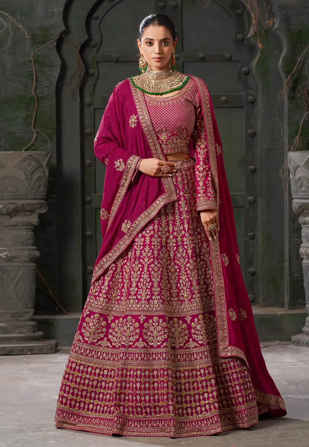 Magenta Georgette Bridal Lehenga Choli 292176