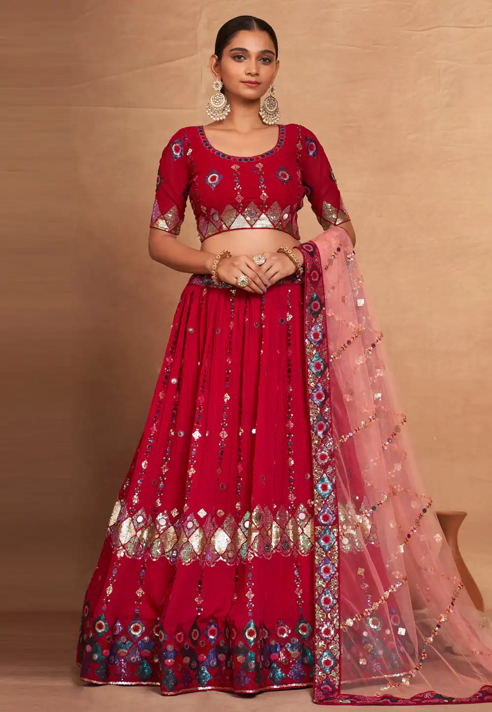 Magenta Georgette Circular Lehenga Choli 292848