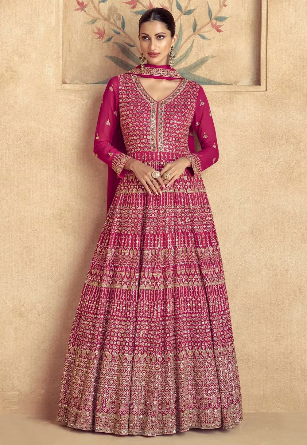 Magenta Georgette Embroidered Anarkali Suit 296832