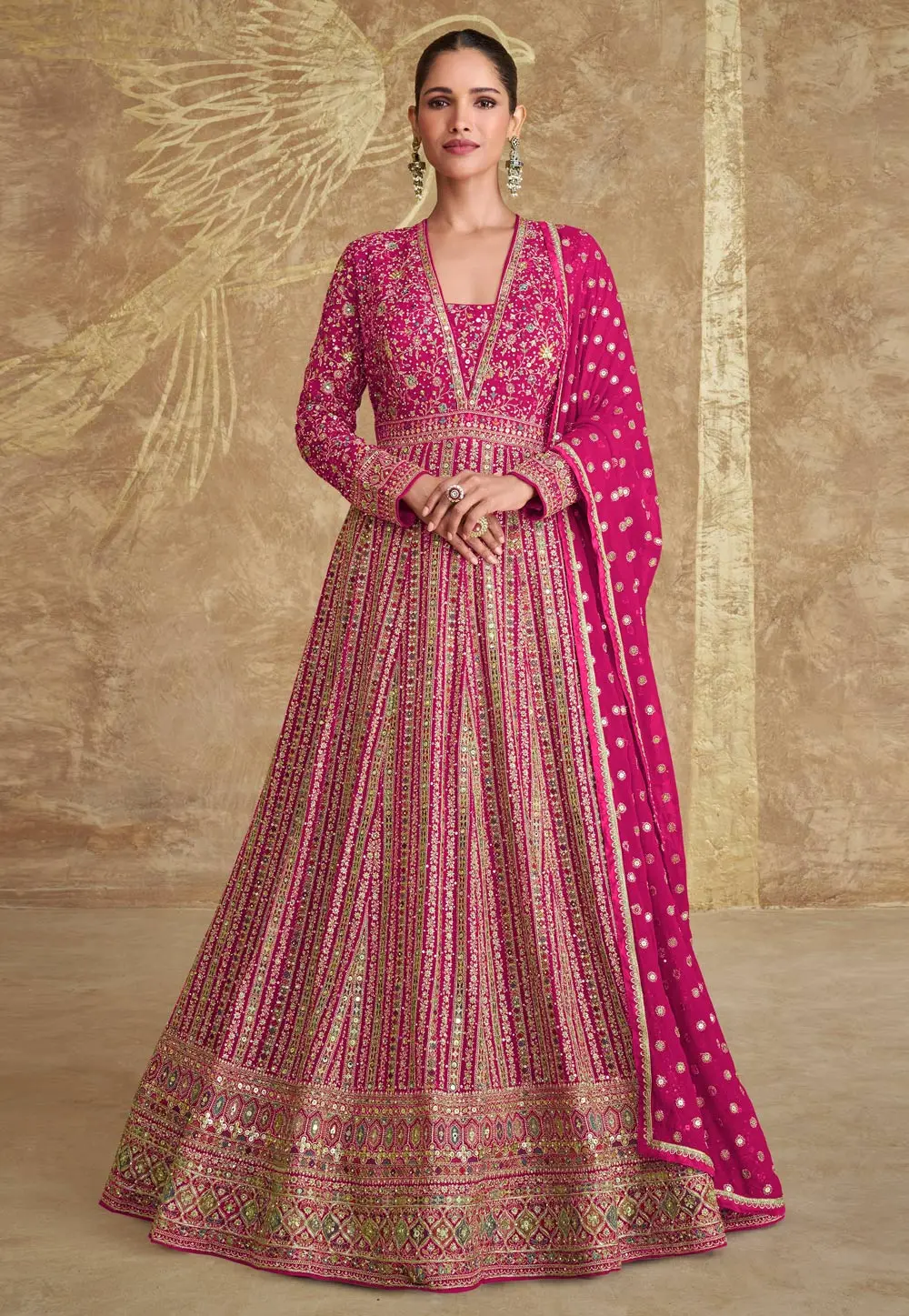 Magenta Georgette Embroidered Anarkali Suit 304028