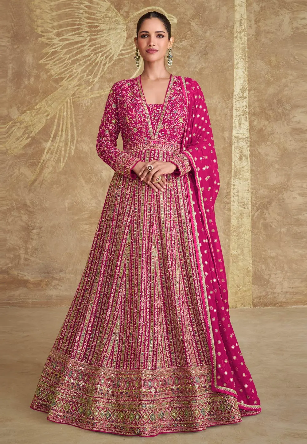 Magenta Georgette Embroidered Anarkali Suit 301083