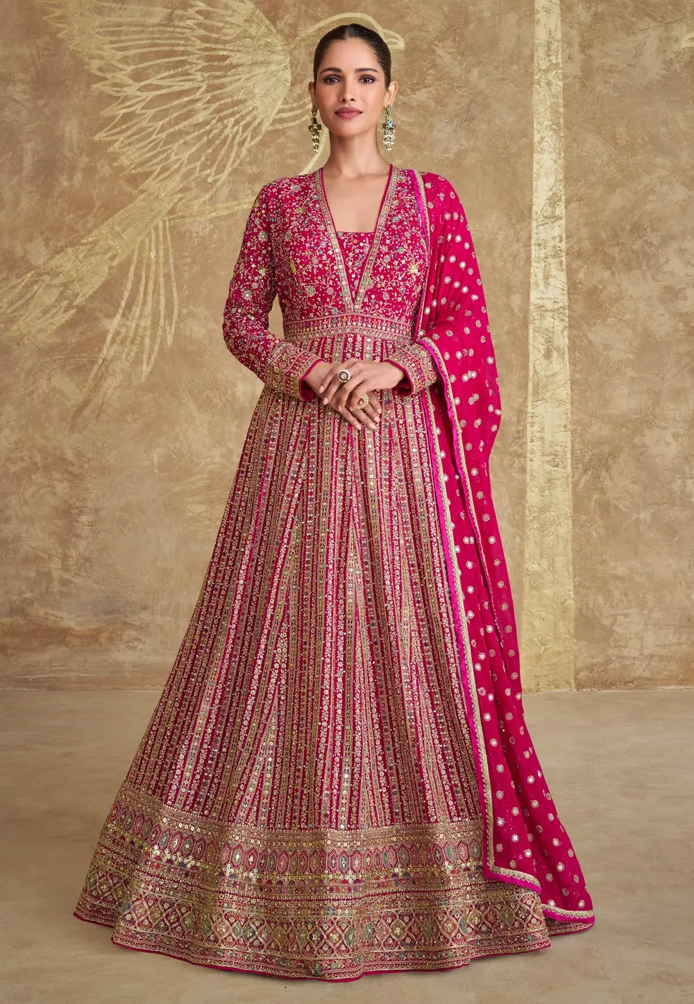 Magenta Georgette Embroidered Anarkali Suit 297203