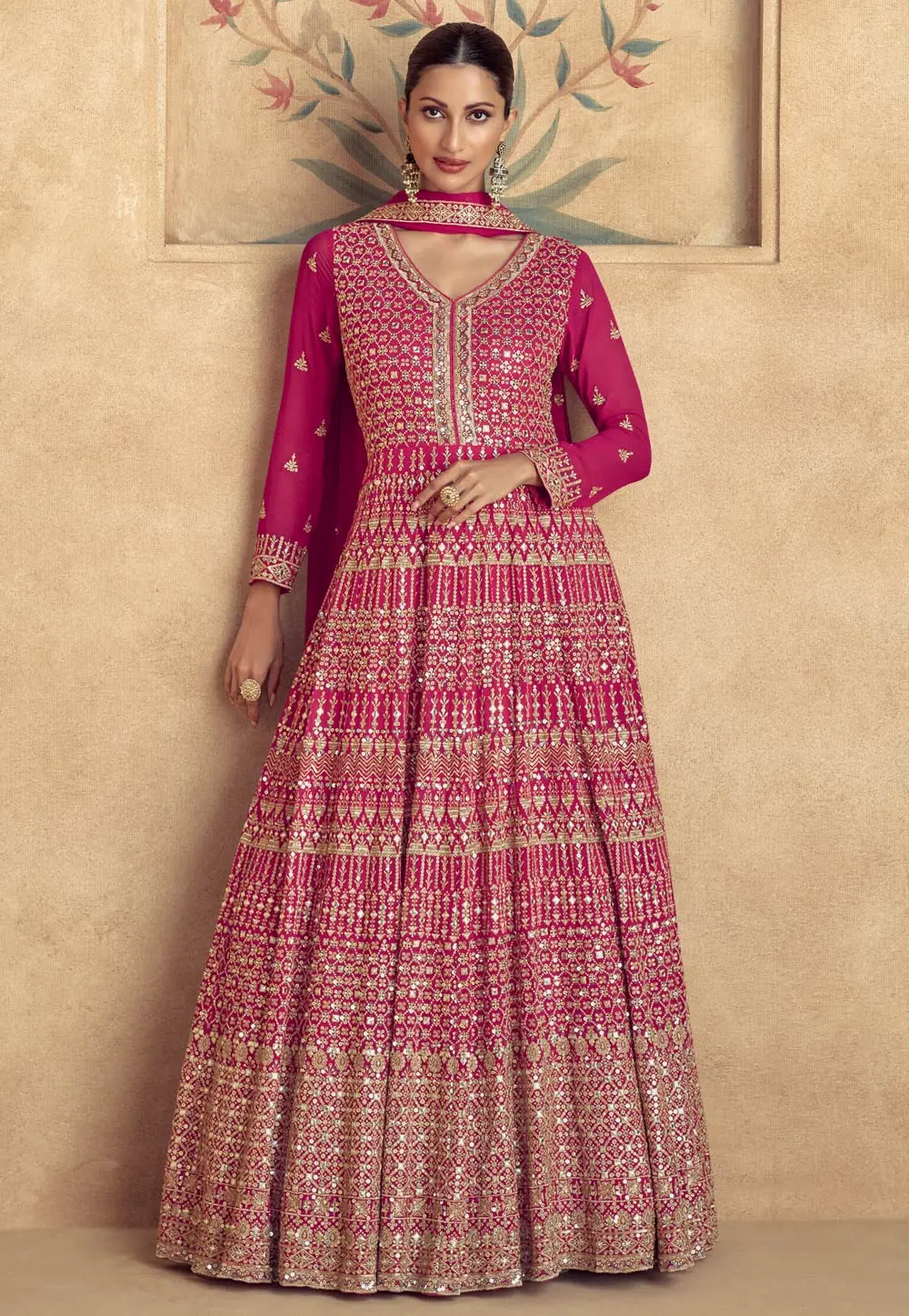 Magenta Georgette Embroidered Long Anarkali Suit 301790