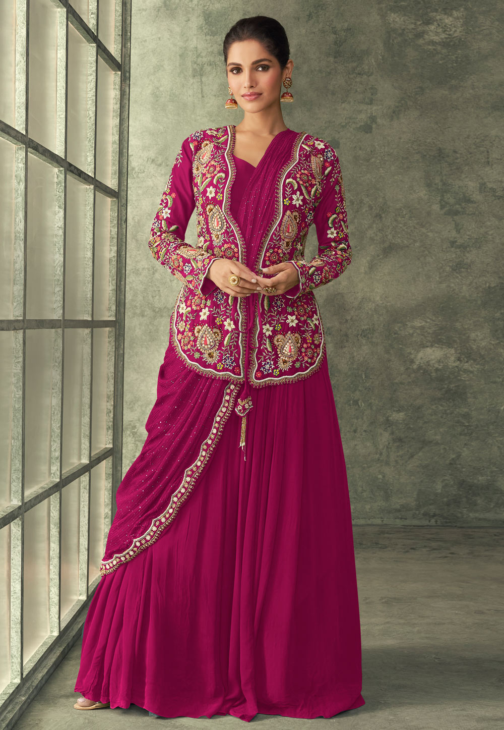 Magenta Georgette Gown With Jacket 282901
