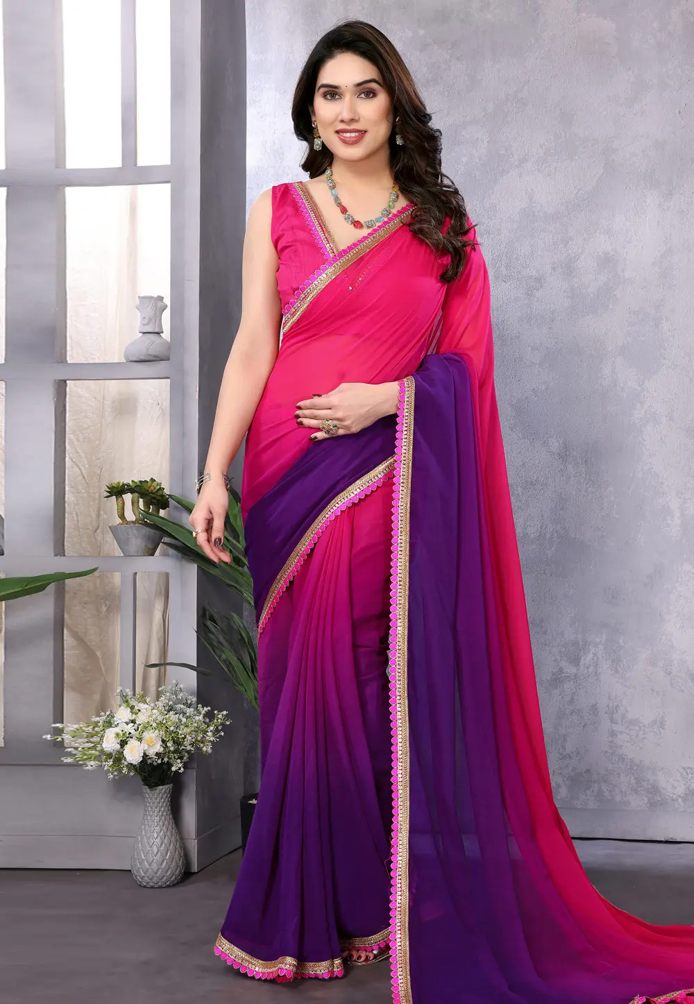 Magenta Georgette Half N Half Saree 301982