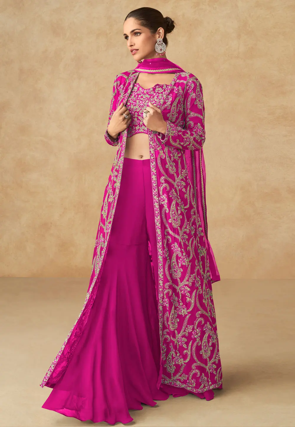 Magenta Georgette Jacket Style Suit 301436