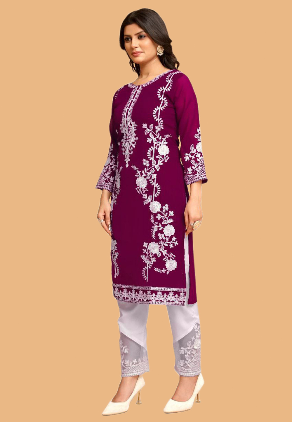 Magenta Georgette Kurta Set With Pant 306238