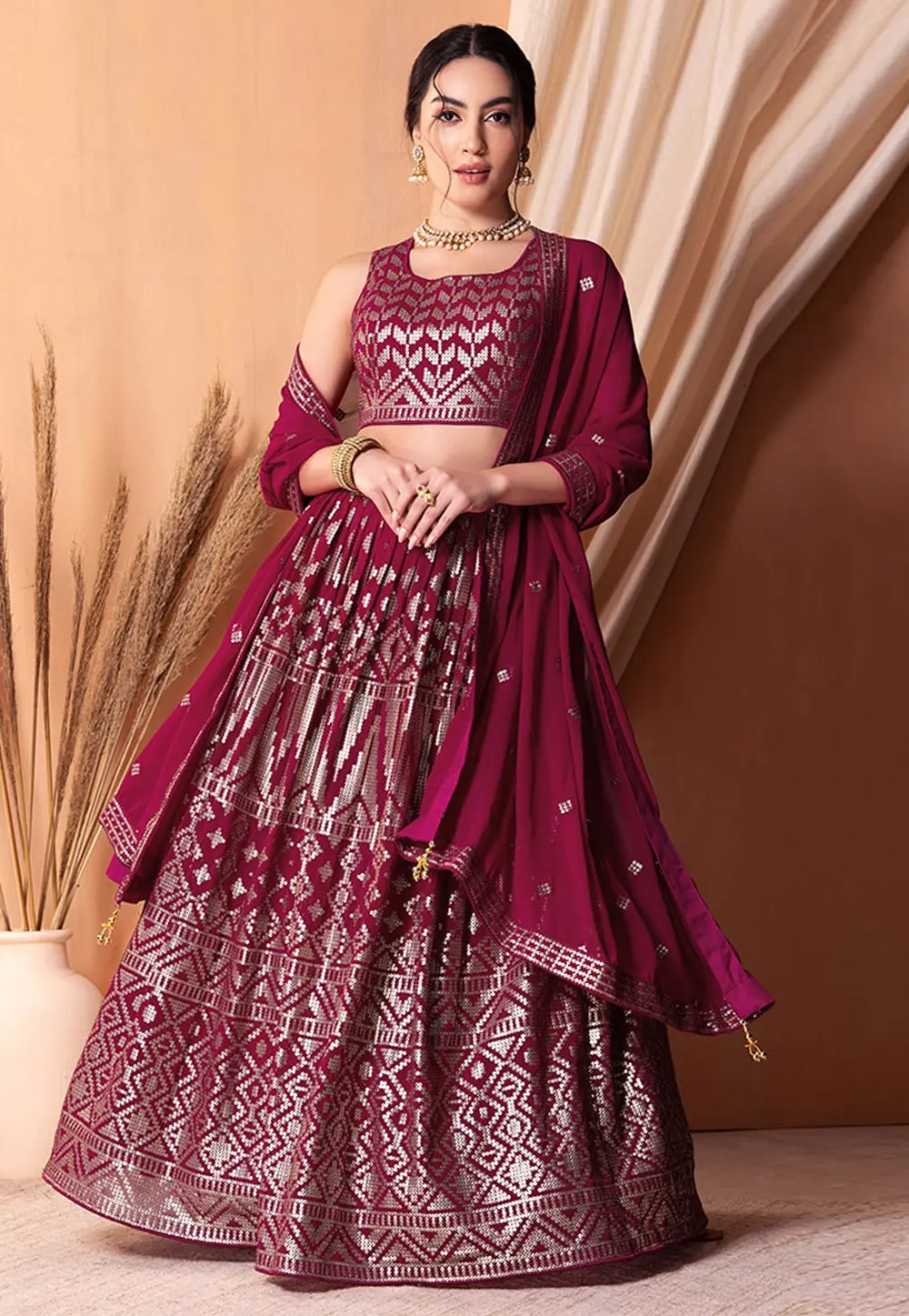 Magenta Georgette Lehenga Choli 300863