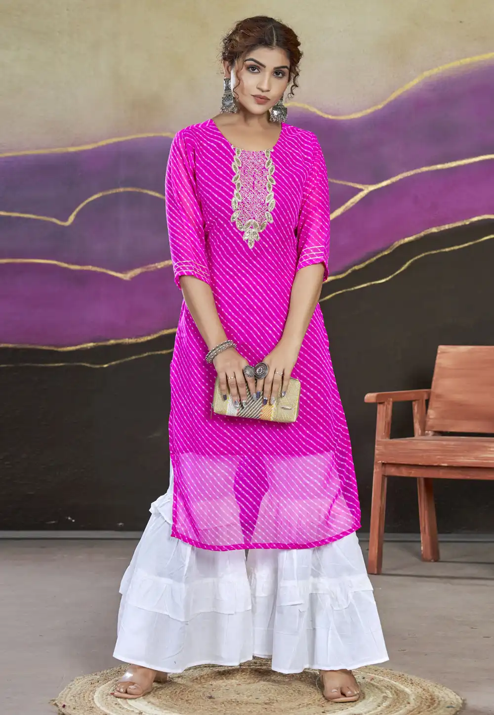 Magenta Georgette Long Kurti 290999