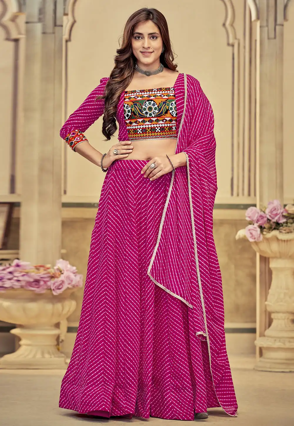 Magenta Georgette Navratri Chaniya Choli 290774