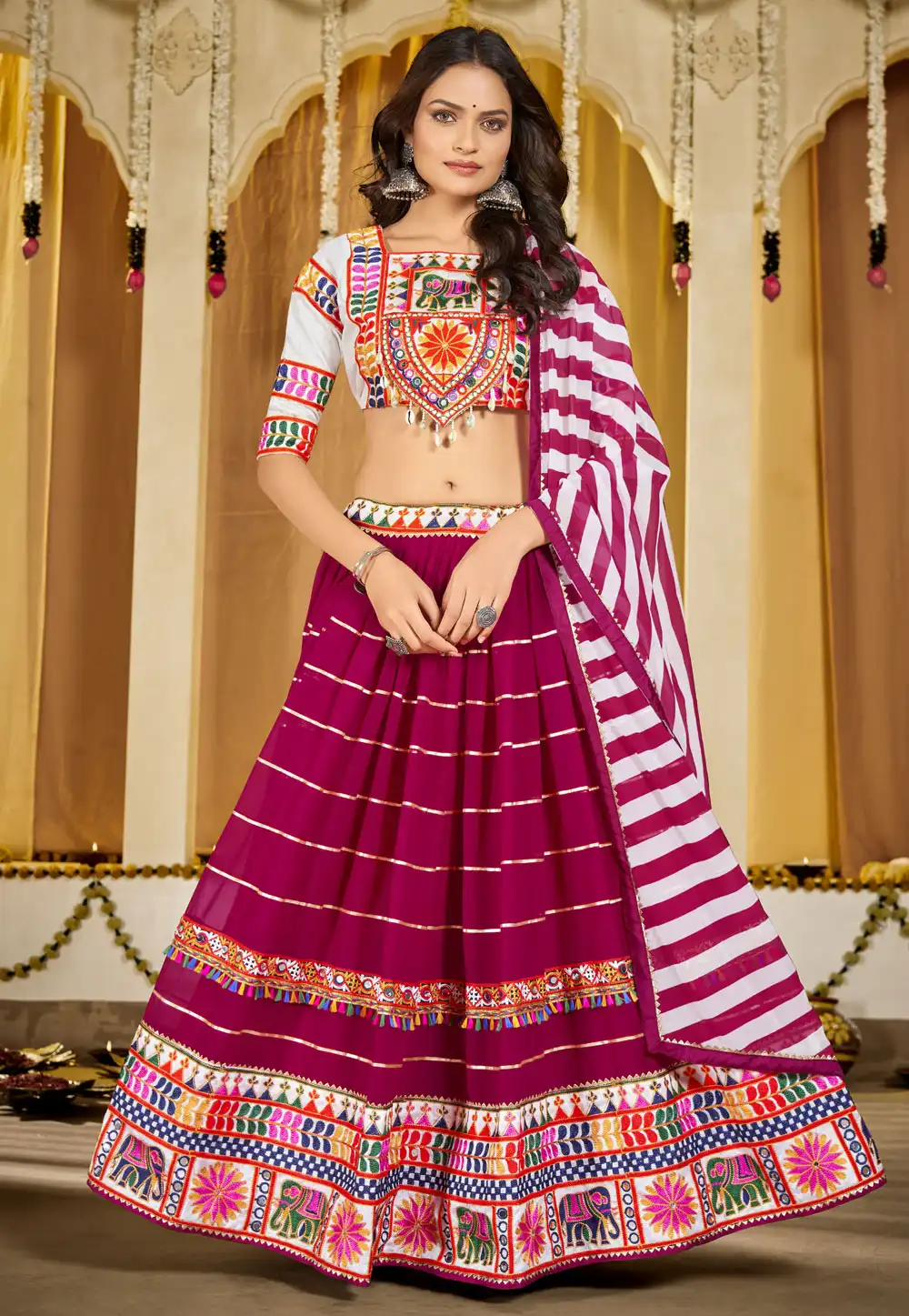 Magenta Georgette Navratri Chaniya Choli 290780