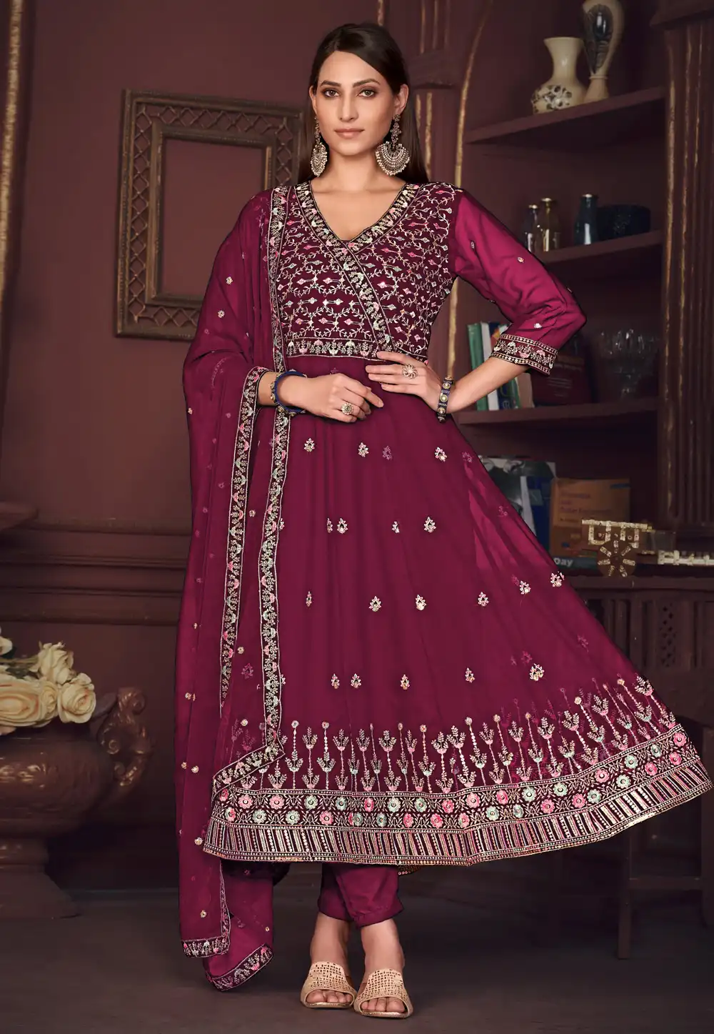 Magenta Georgette Pant Style Suit 292292