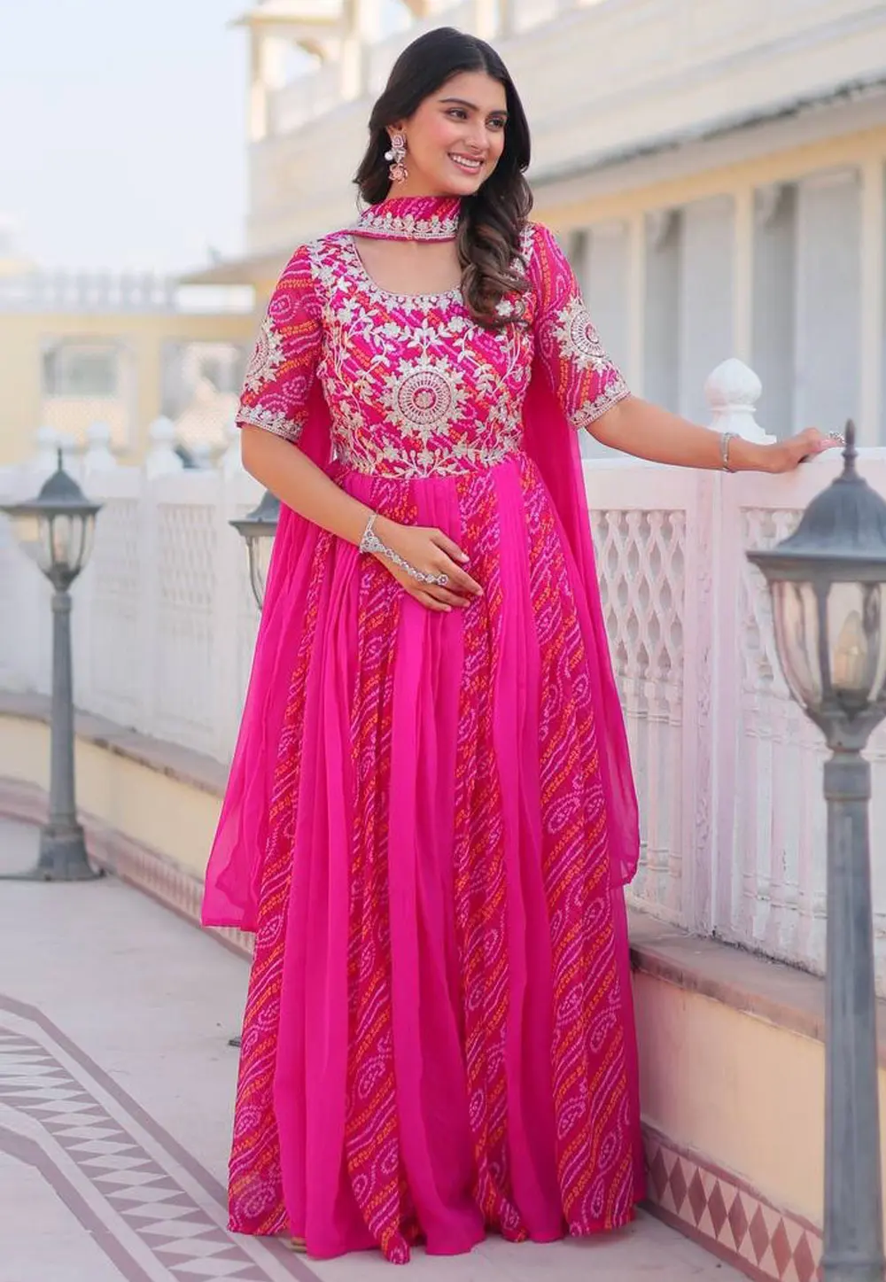 Magenta Georgette Readymade Anarkali Suit 302609