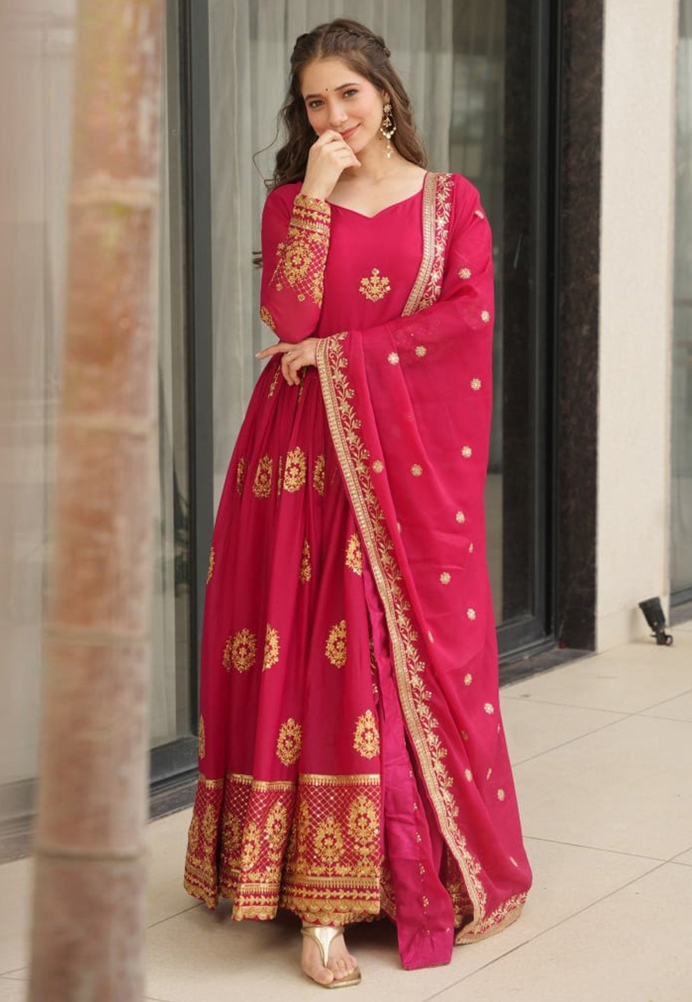 Magenta Georgette Readymade Anarkali Suit 311123