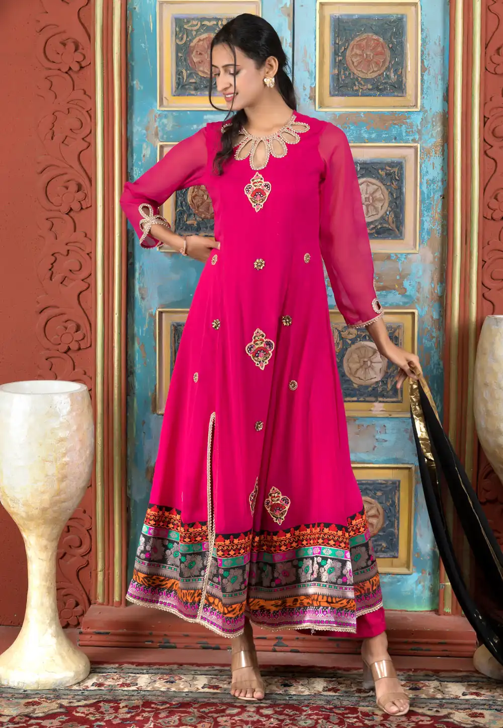 Magenta Georgette Readymade Anarkali Suit 290499