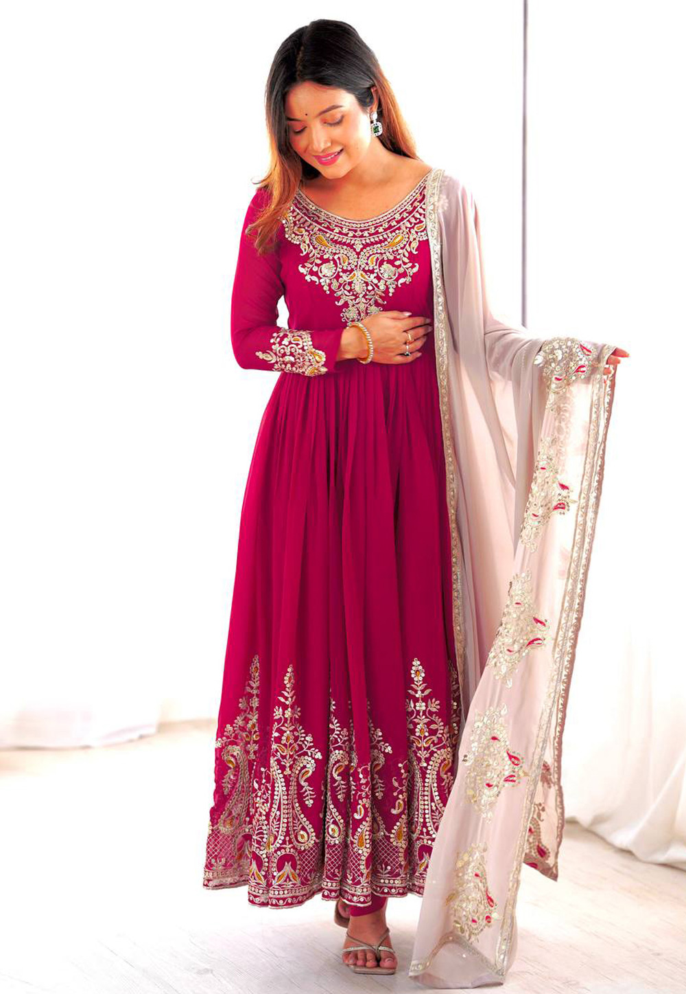 Magenta Georgette Readymade Anarkali Suit 310367