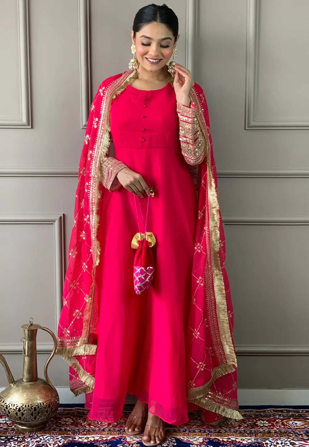 Magenta Georgette Readymade Anarkali Suit 300100