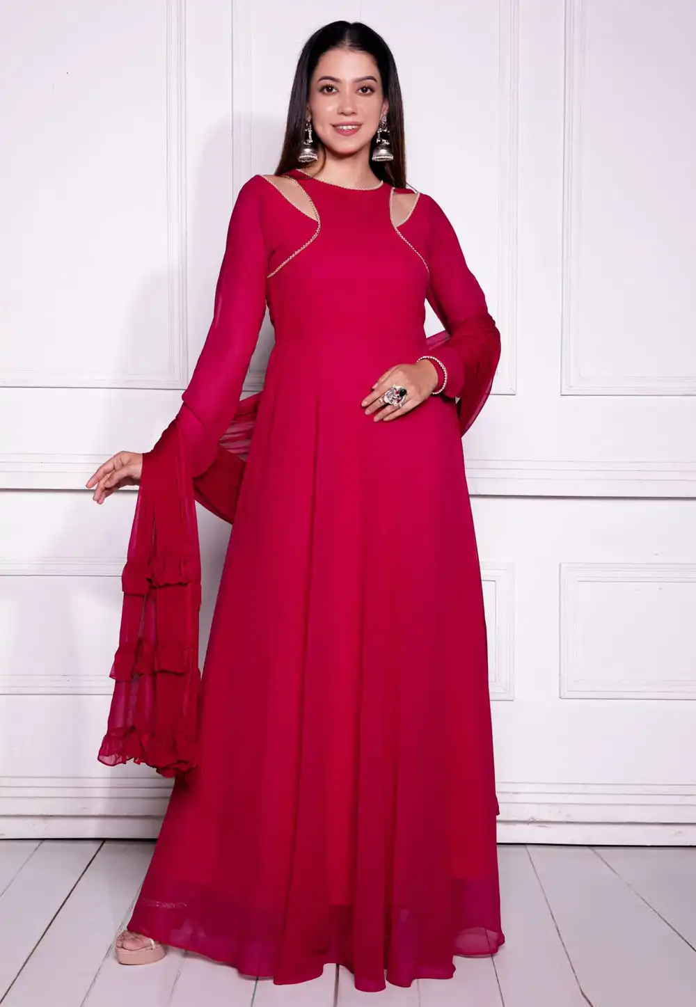 Magenta Georgette Readymade Anarkali Suit 294691